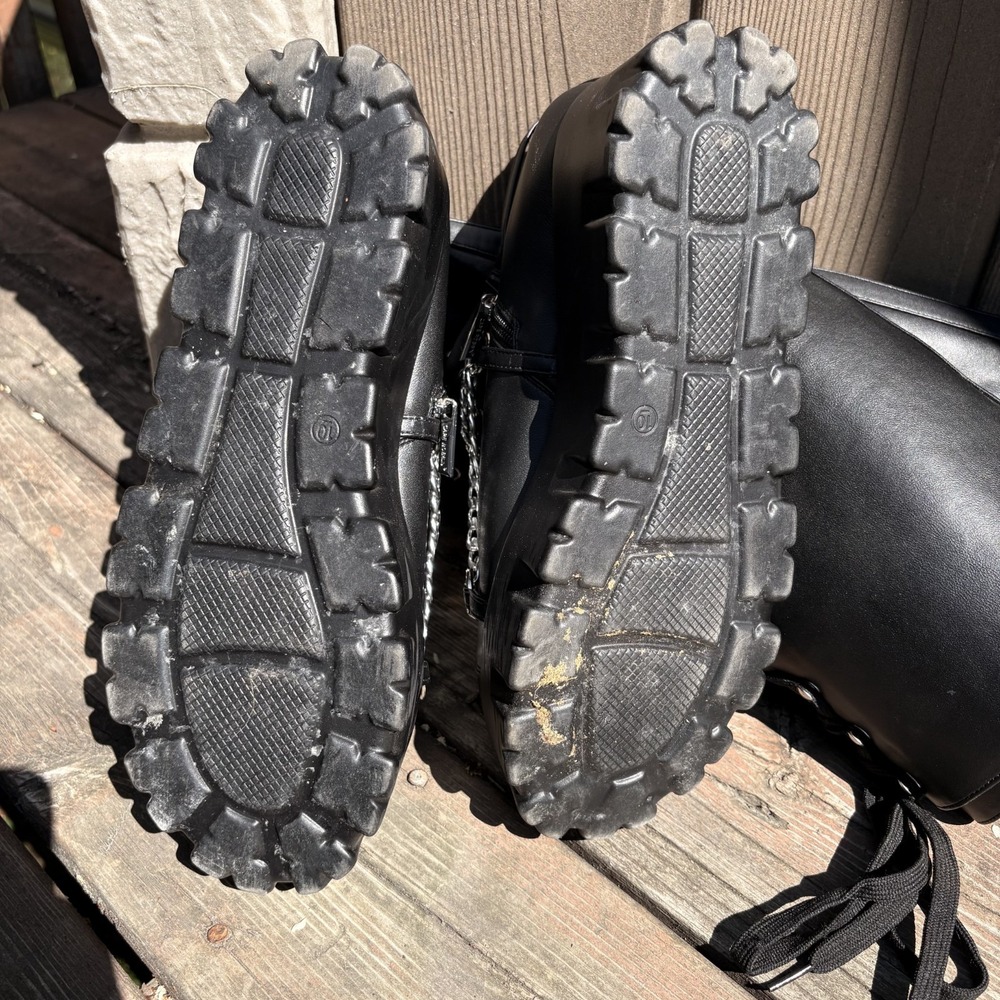 Cape Robbin Emo Stomp Platform Boots Black Chain Y2K Chunky Lace Up Zip Knee 10 - Picture 13 of 13